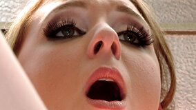 A hot busty slut is sucking and also riding a large pecker in a bus