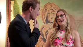 Bespectacled girl seduces her indecisive man