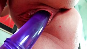 Liona having nice time while playing with purple dildo