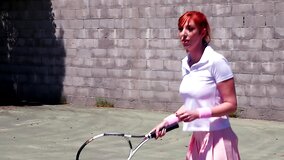 After tennis game, coach penetrates hairy twat of redhead