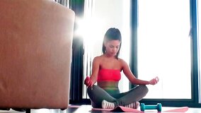 Young Latina is doing some yoga and also anal sex